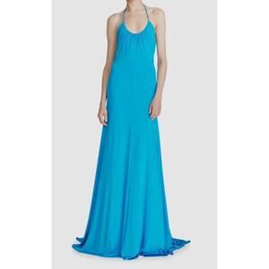 Halston Heritage Lauren Halter Jersey Gown Cerulean Blue Maxi Dress Womens 12
